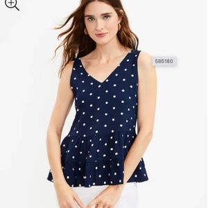 NWT Loft  Dotted Double V Peplum Shell.  Sailor Navy Size Small